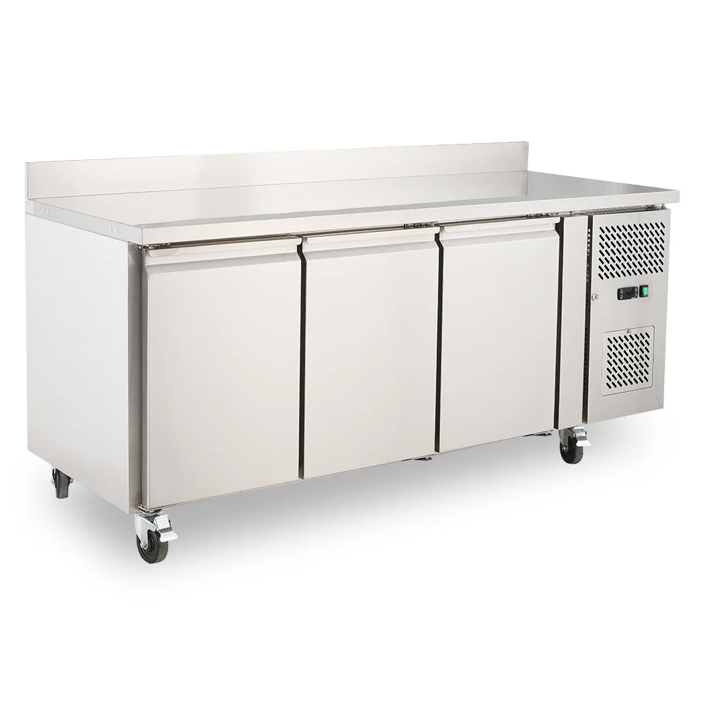 Medal worktop chiller ss304 - 465l, 3-door with backsplash, +2°c to +8°c, 5-yr warranty