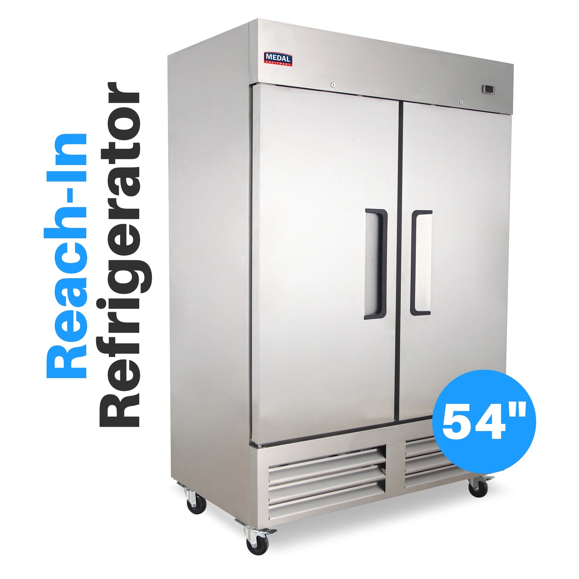 Medal Equipment 54" Reach-In Refrigerator, 2 Doors, 49 cu.ft., Stainless Steel, 3 Year Warranty