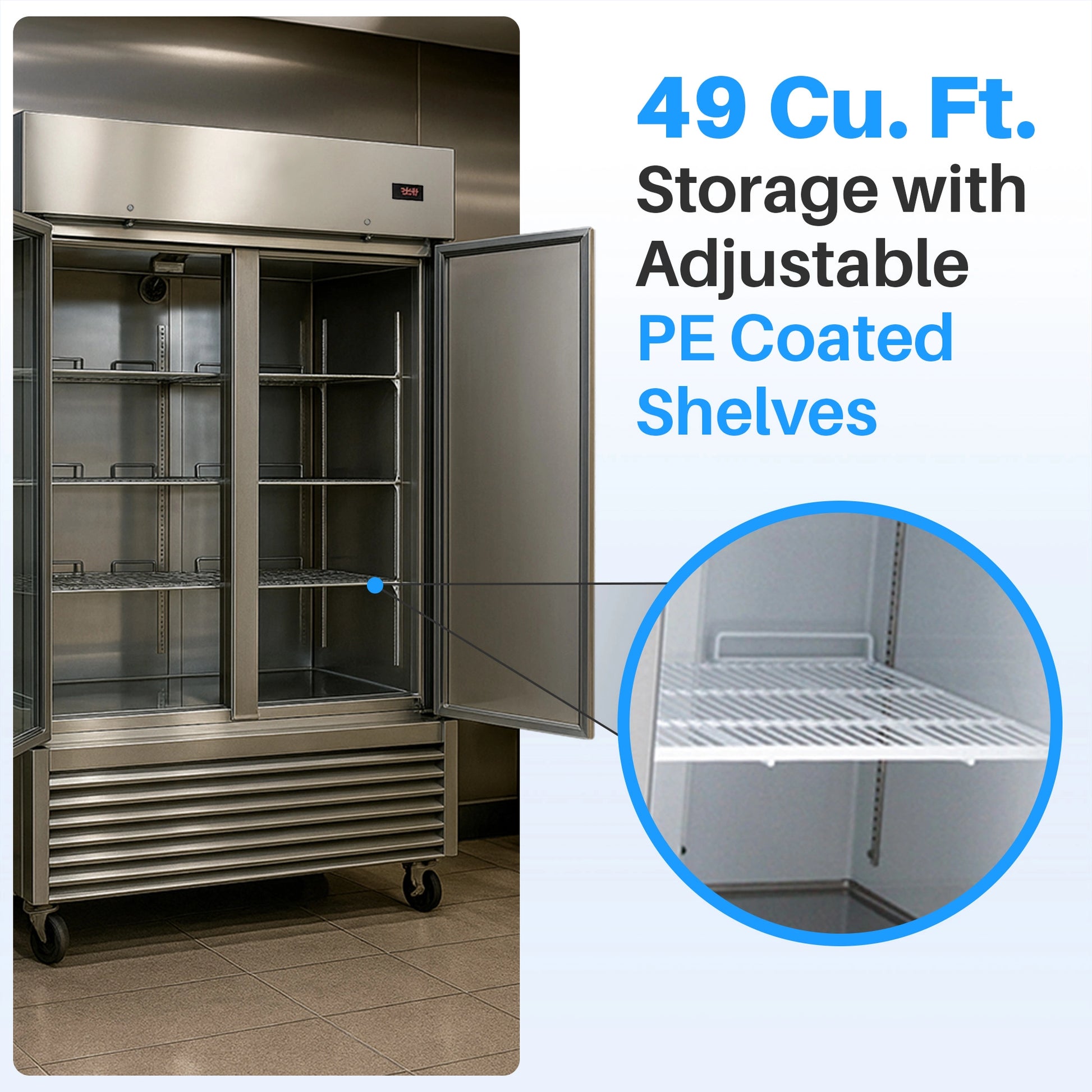 Medal Equipment 54" Reach-In Refrigerator, 2 Doors, 49 cu.ft., Stainless Steel, 3 Year Warranty