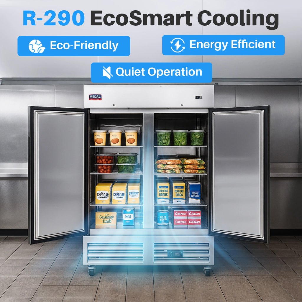 Medal Equipment 54" Reach-In Refrigerator, 2 Doors, 49 cu.ft., Stainless Steel, 3 Year Warranty