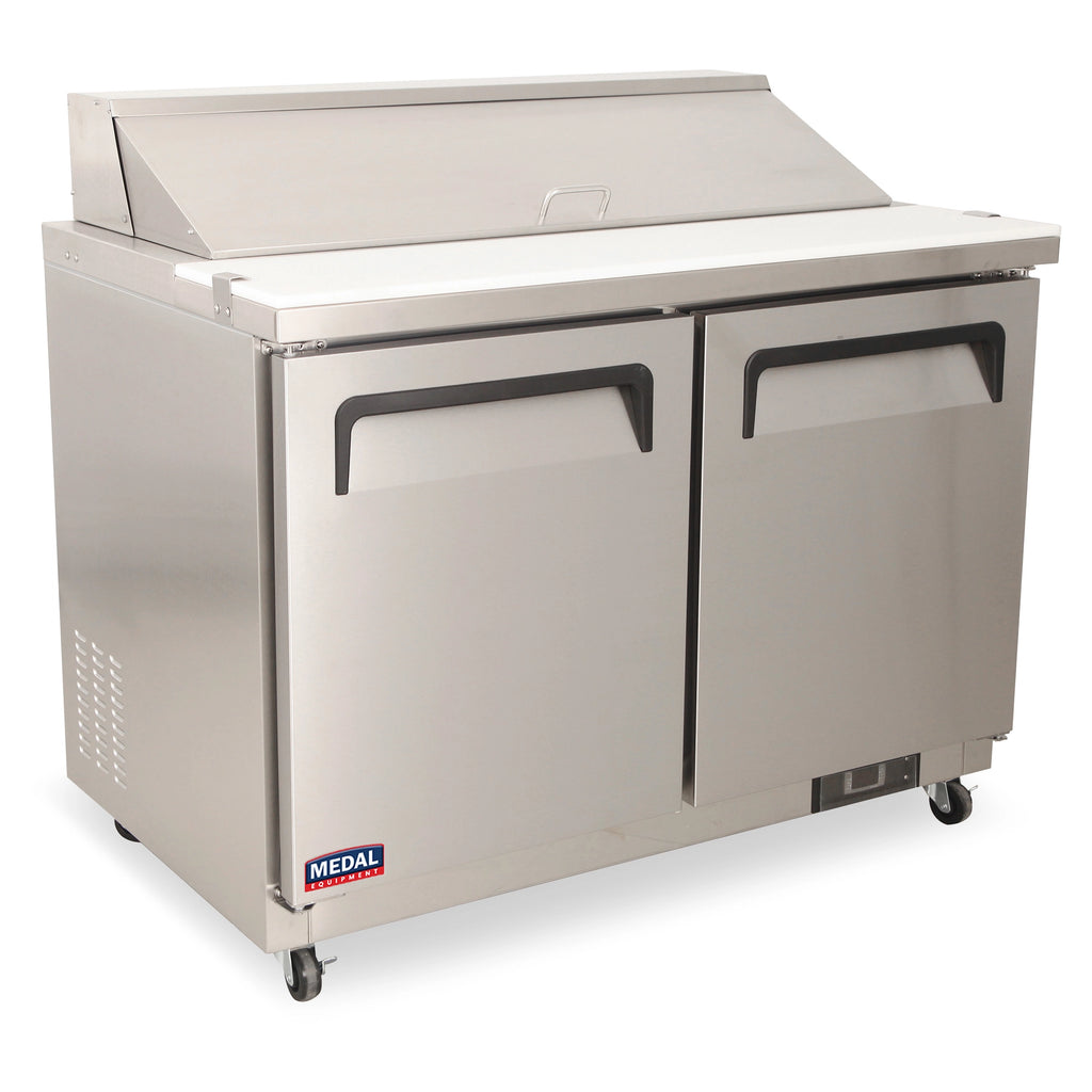 Medal Equipment 48" Sandwich / Salad Prep Table, 2 Doors, 12 Pans, Stainless Steel, 3 Year Warranty