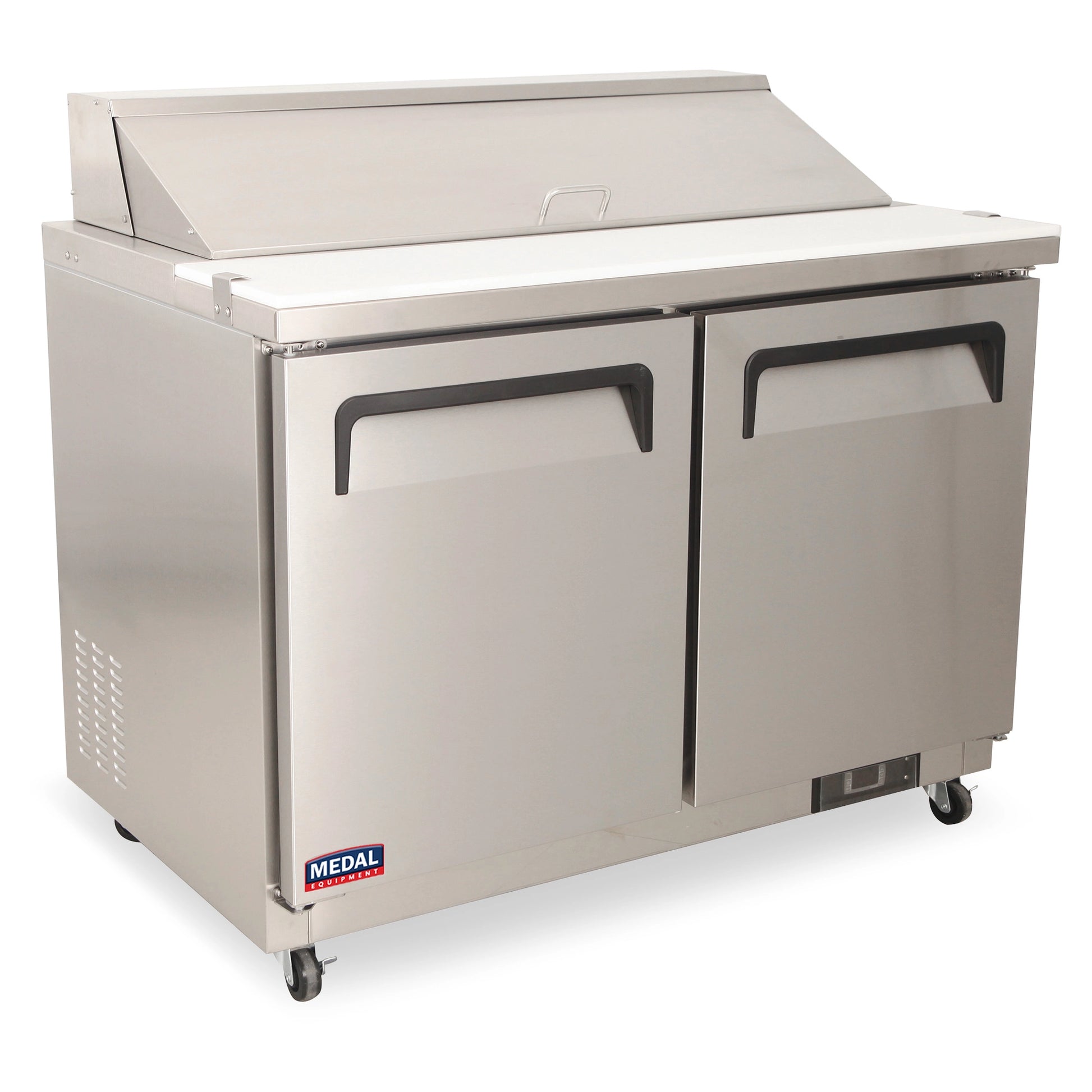 Medal Equipment 48" Sandwich / Salad Prep Table, 2 Doors, 12 Pans, Stainless Steel, 3 Year Warranty