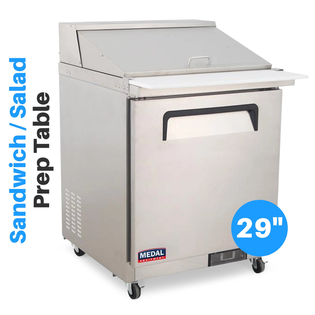 Medal Equipment 29" Mega Top Sandwich / Salad Prep Table, 1 Door, 12 Pans, Stainless Steel, 3 Year Warranty