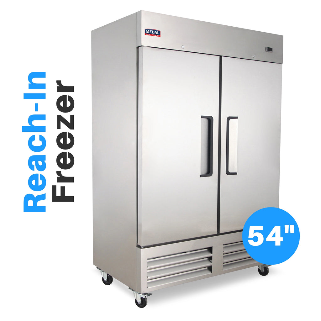 Medal Equipment 54" Reach-In Freezer, 2 Doors, 49 cu.ft., Stainless Steel, 3 Year Warranty