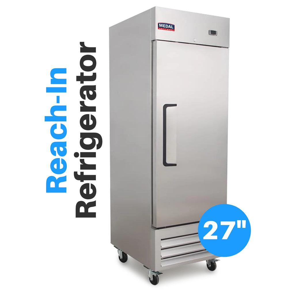 Medal Equipment 27" Reach-In Refrigerator, 1 Door, 23 cu.ft., Stainless Steel, 3 Year Warranty