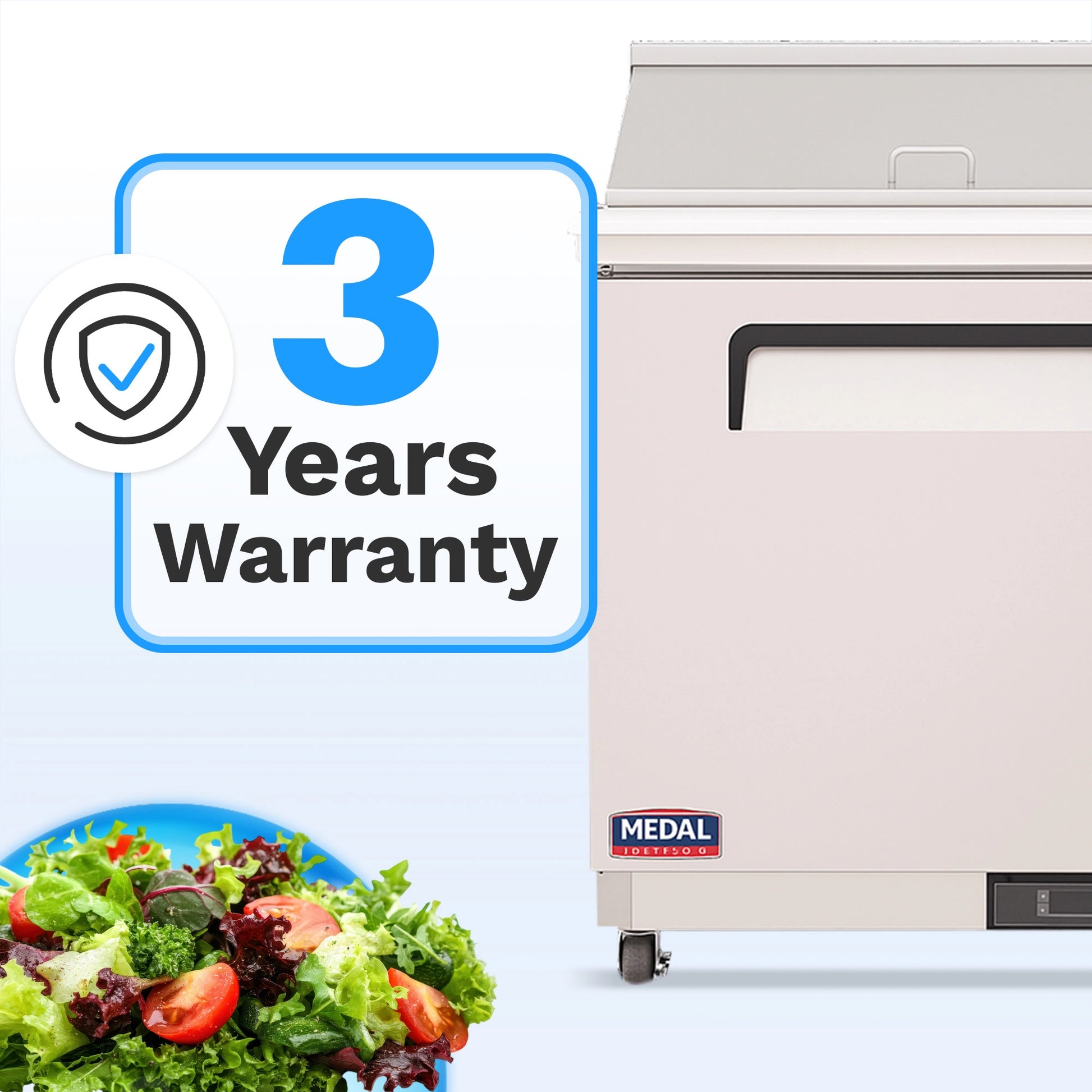 Medal Equipment 29" Mega Top Sandwich / Salad Prep Table, 1 Door, 12 Pans, Stainless Steel, 3 Year Warranty