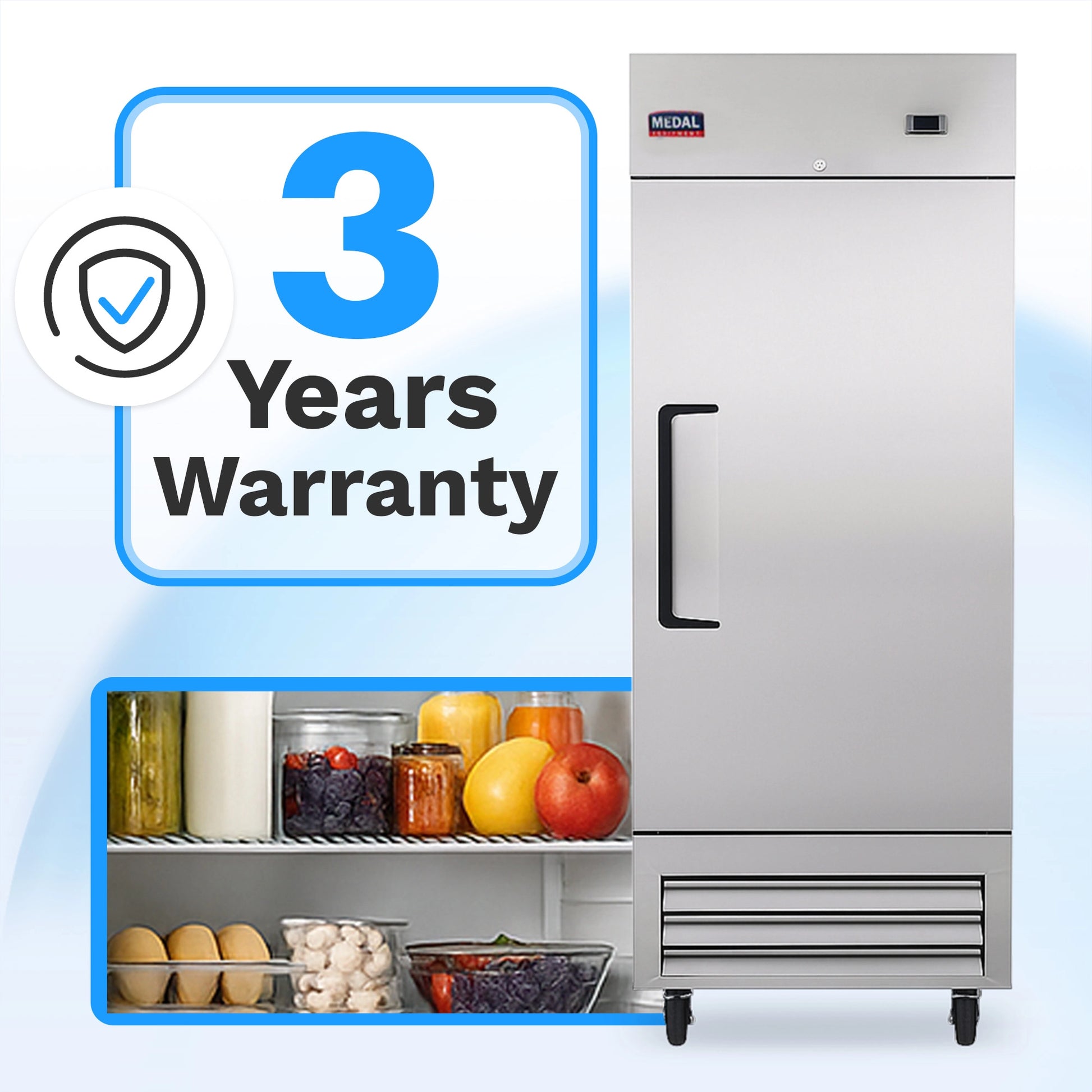 Medal Equipment 27" Reach-In Refrigerator, 1 Door, 23 cu.ft., Stainless Steel, 3 Year Warranty