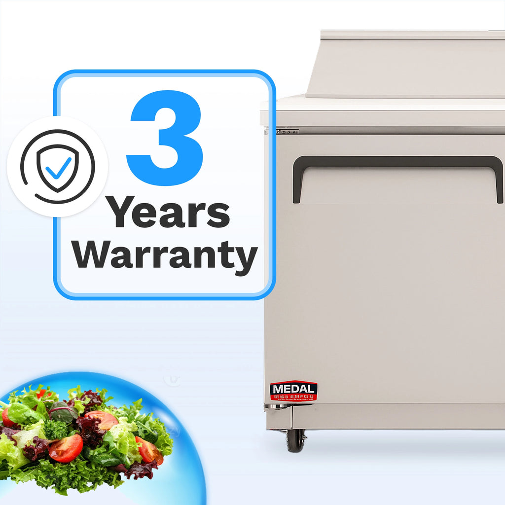 Medal Equipment 48" Sandwich / Salad Prep Table, 2 Doors, 12 Pans, Stainless Steel, 3 Year Warranty