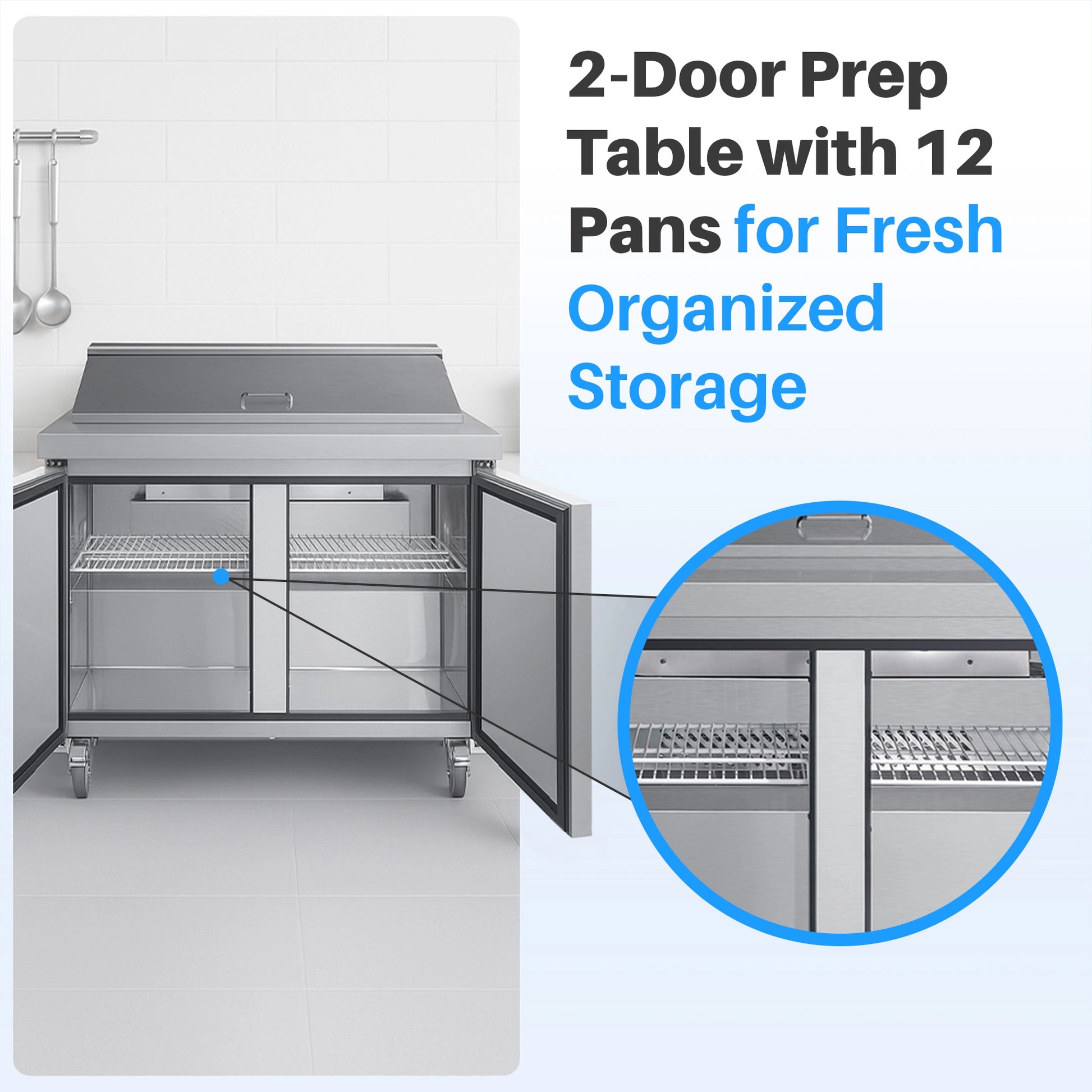Medal Equipment 48" Sandwich / Salad Prep Table, 2 Doors, 12 Pans, Stainless Steel, 3 Year Warranty
