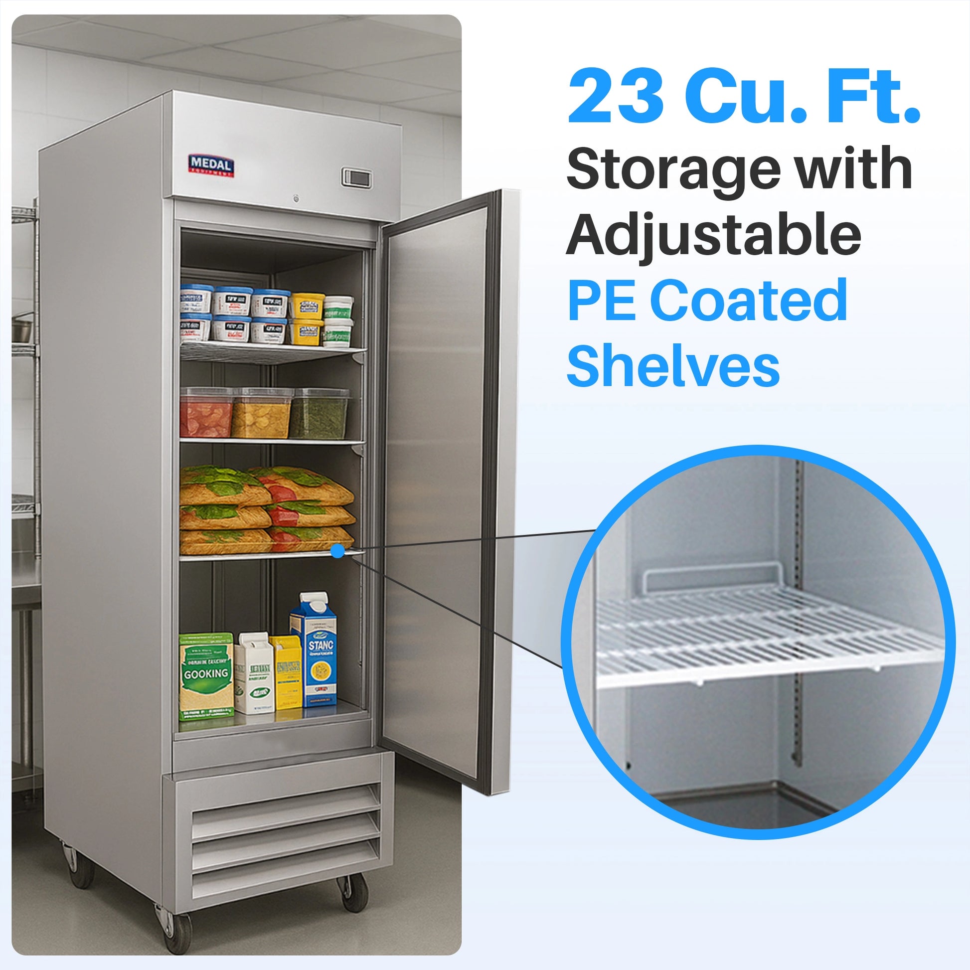 Medal Equipment 27" Reach-In Refrigerator, 1 Door, 23 cu.ft., Stainless Steel, 3 Year Warranty