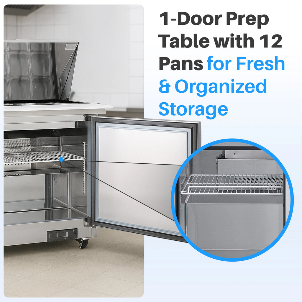 Medal Equipment 29" Mega Top Sandwich / Salad Prep Table, 1 Door, 12 Pans, Stainless Steel, 3 Year Warranty