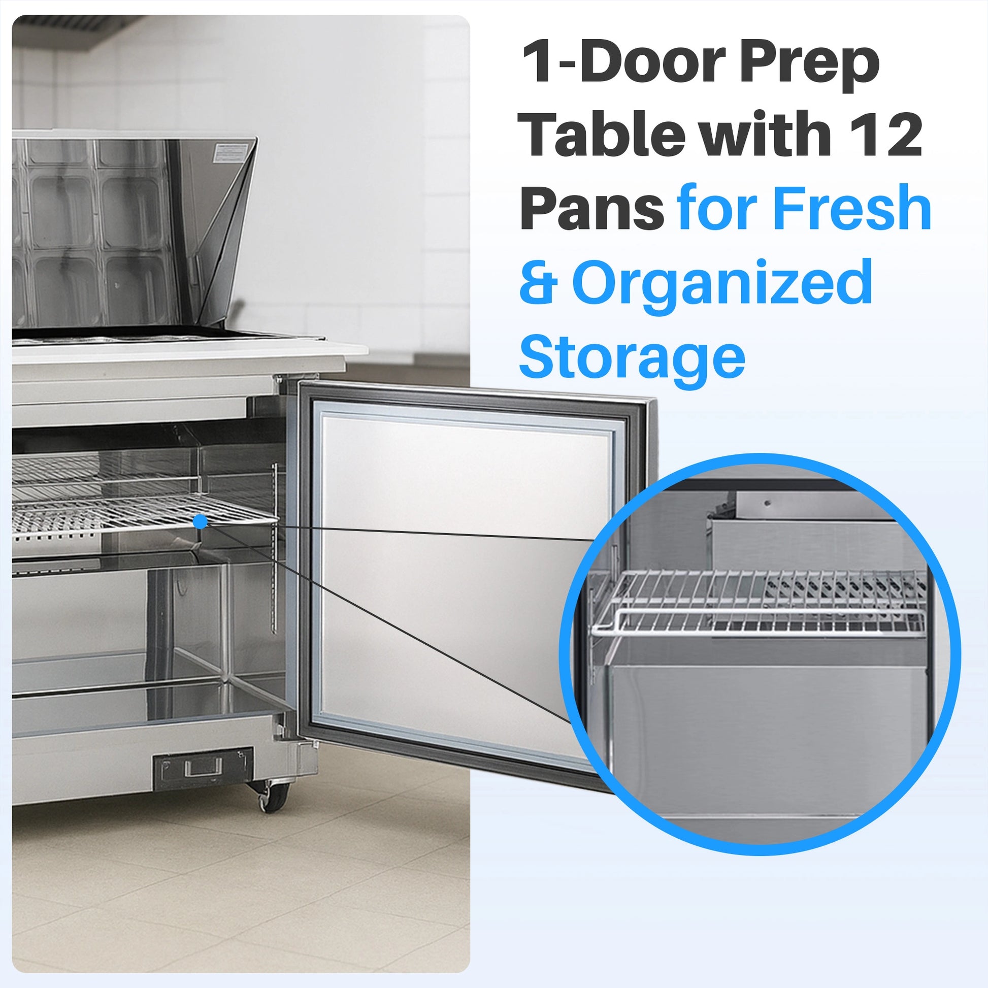 Medal Equipment 29" Mega Top Sandwich / Salad Prep Table, 1 Door, 12 Pans, Stainless Steel, 3 Year Warranty