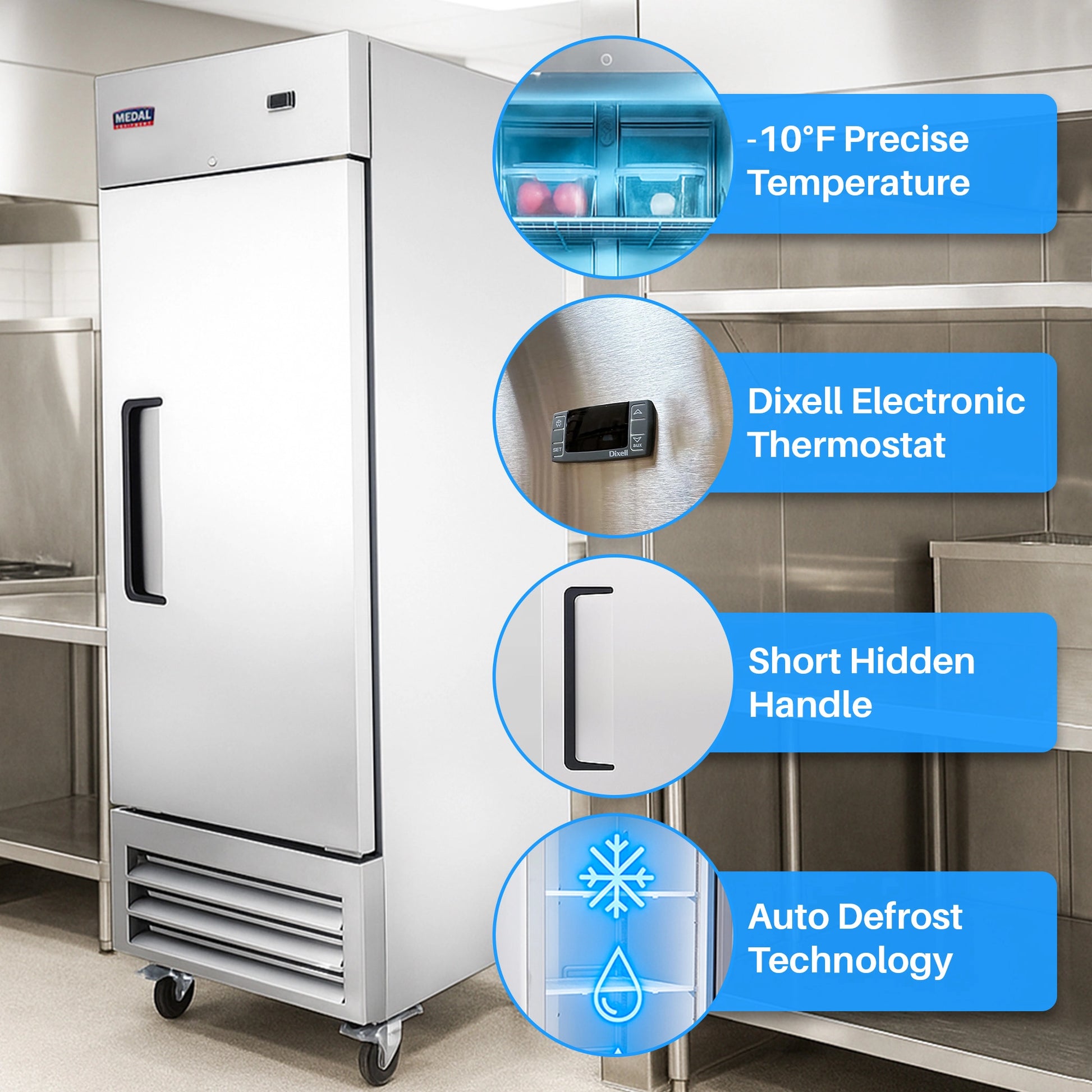 Medal Equipment 27" Reach-In Freezer, 1 Door, 23 cu.ft., Stainless Steel, 3 Year Warranty