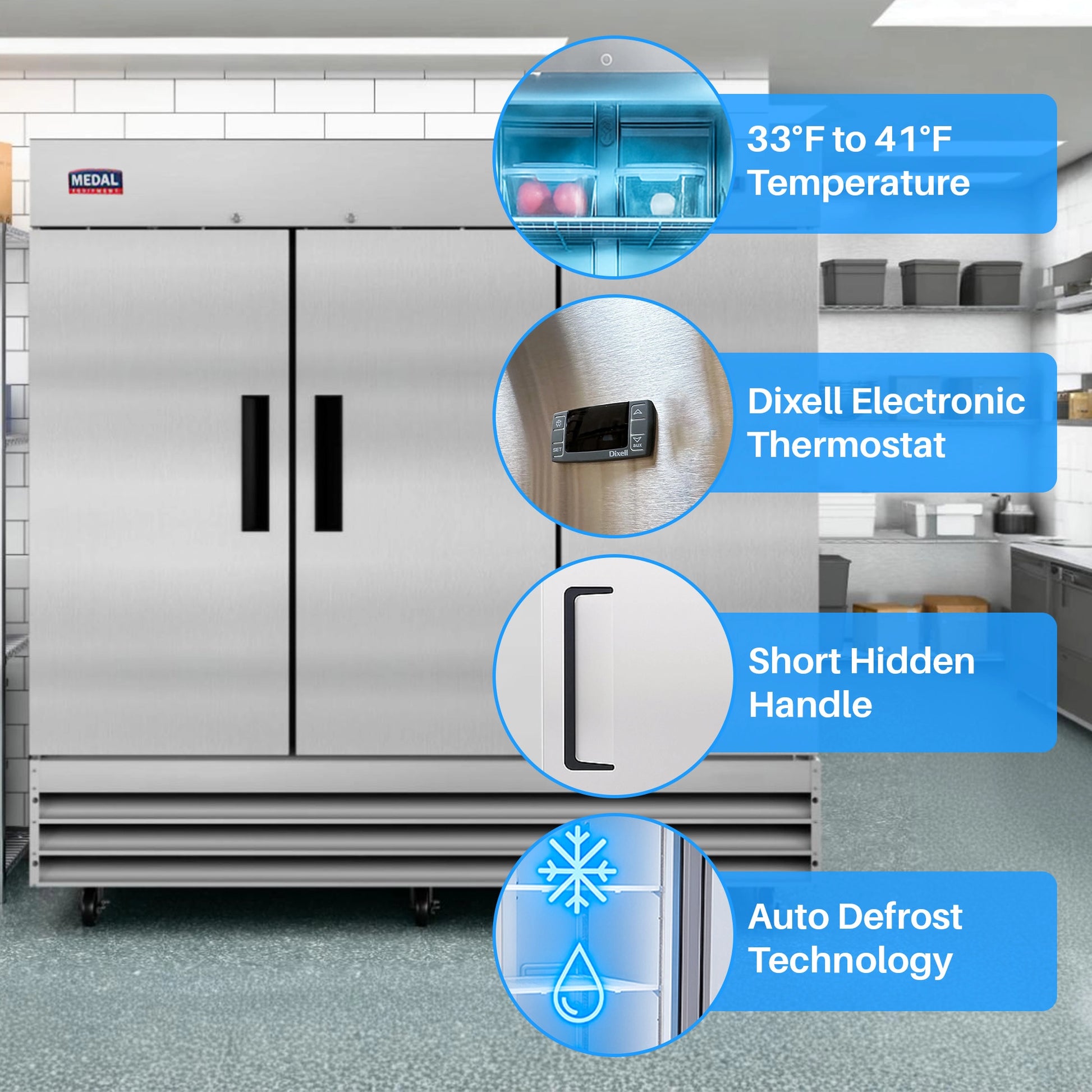 Medal Equipment 81" Reach-In Refrigerator, 3 Doors, 72 cu.ft., Stainless Steel, 3 Year Warranty