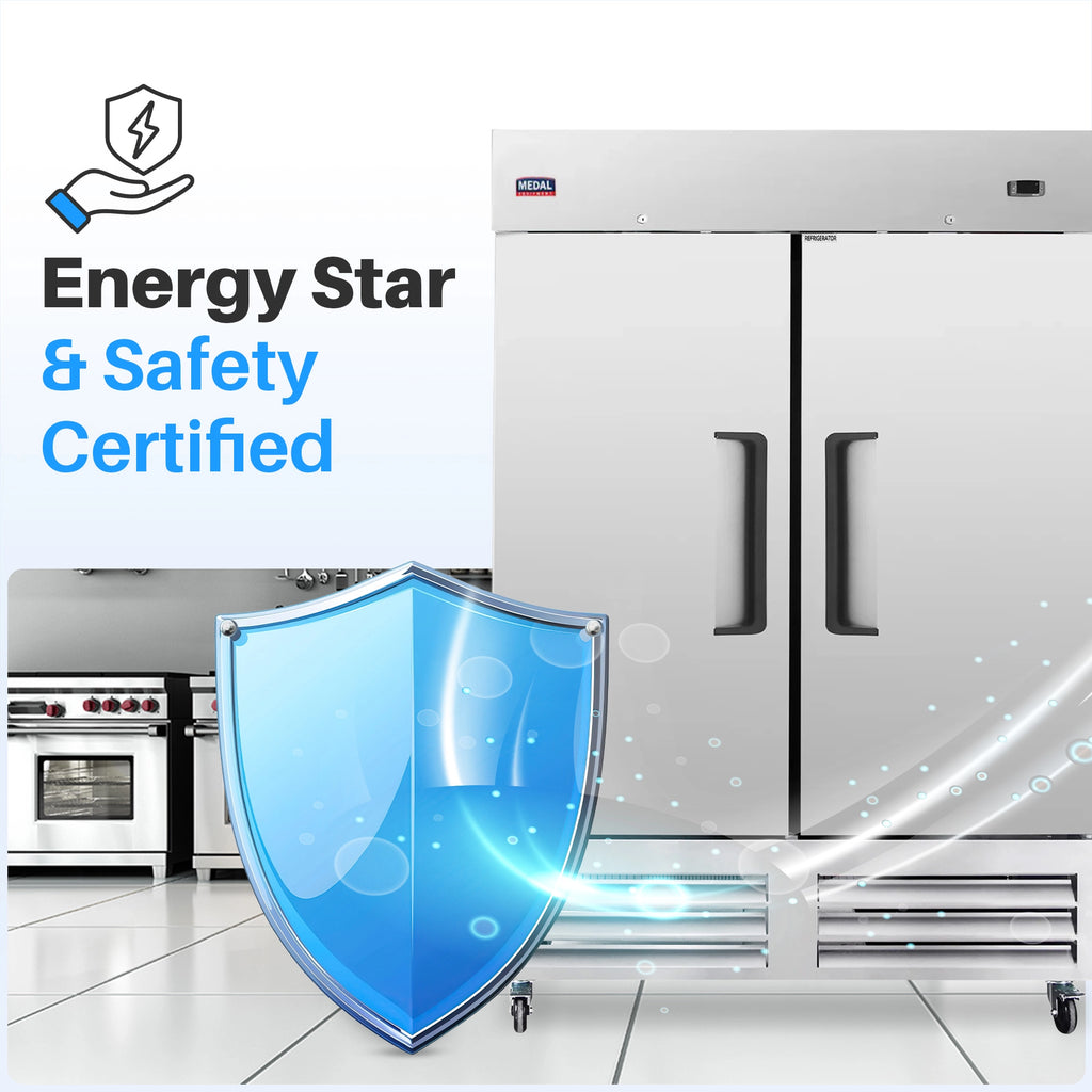 Medal Equipment 54" Reach-In Freezer, 2 Doors, 49 cu.ft., Stainless Steel, 3 Year Warranty