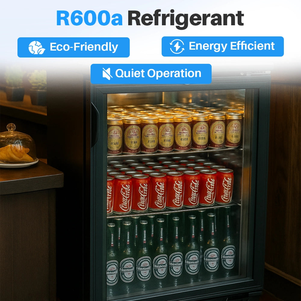 Medal bar cooler - 129l, 1 glass door, black, led lighting, eco-friendly, 5-year warranty