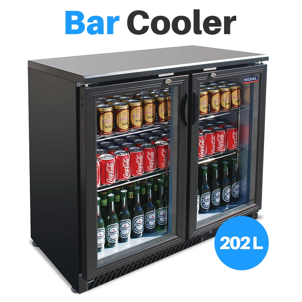 Medal bar cooler - 202l, 2 hinged glass door, black, led lighting, eco-friendly, 5-year warranty