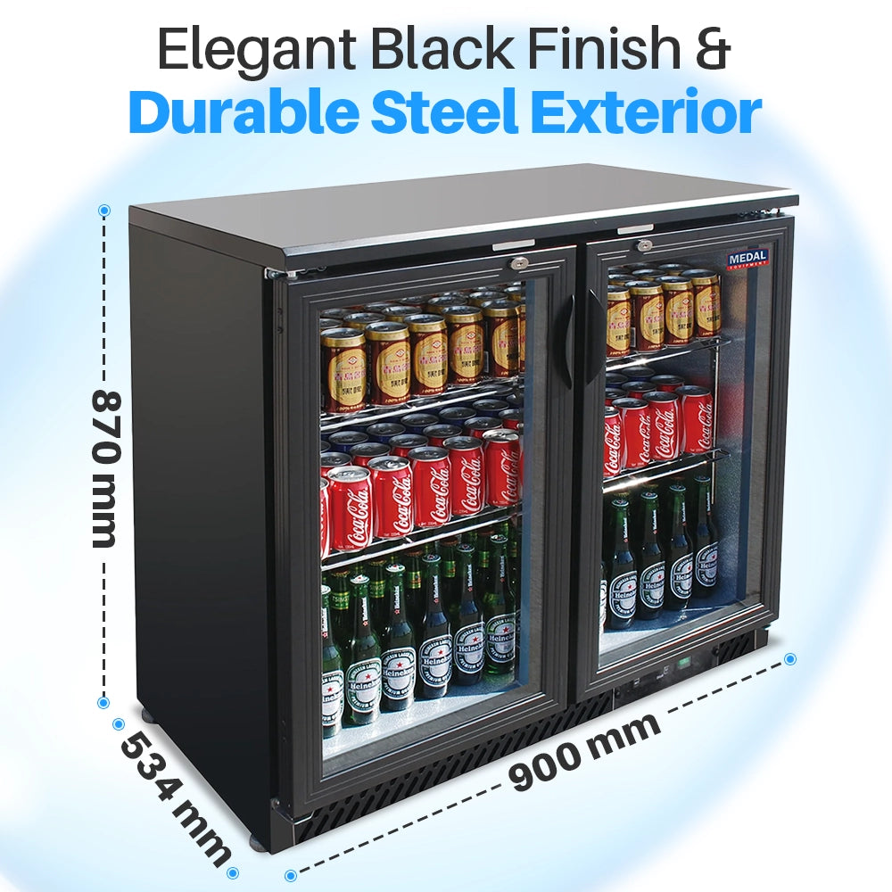 Medal bar cooler - 202l, 2 hinged glass door, black, led lighting, eco-friendly, 5-year warranty