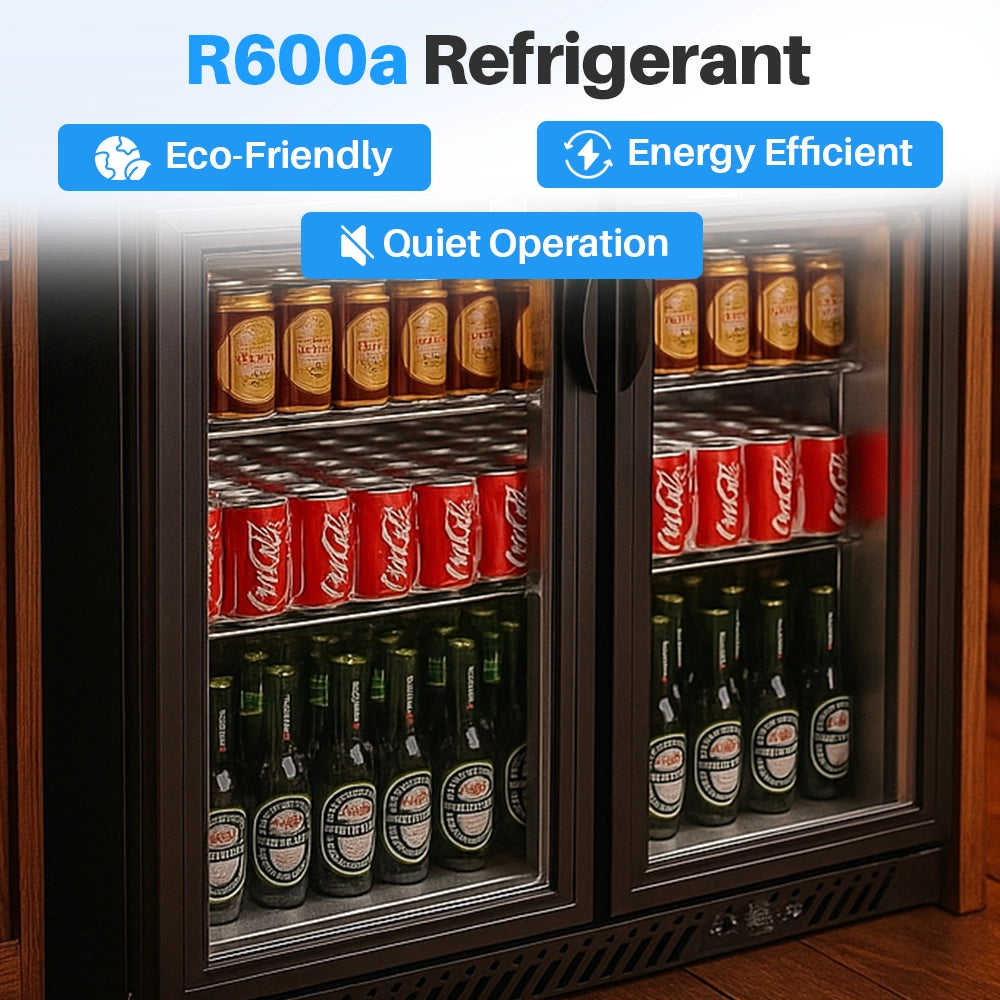 Medal bar cooler - 202l, 2 hinged glass door, black, led lighting, eco-friendly, 5-year warranty