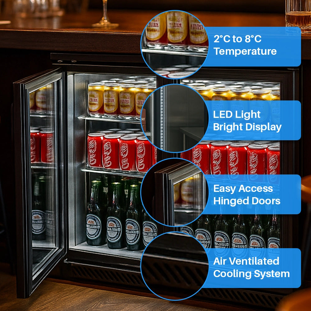 Medal bar cooler - 202l, 2 hinged glass door, black, led lighting, eco-friendly, 5-year warranty