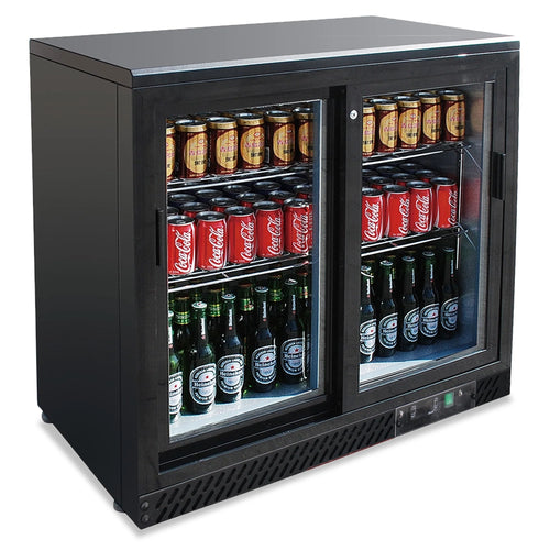 Medal bar cooler - 202l, 2 sliding glass door, black, led lighting, eco-friendly, 5-year warranty