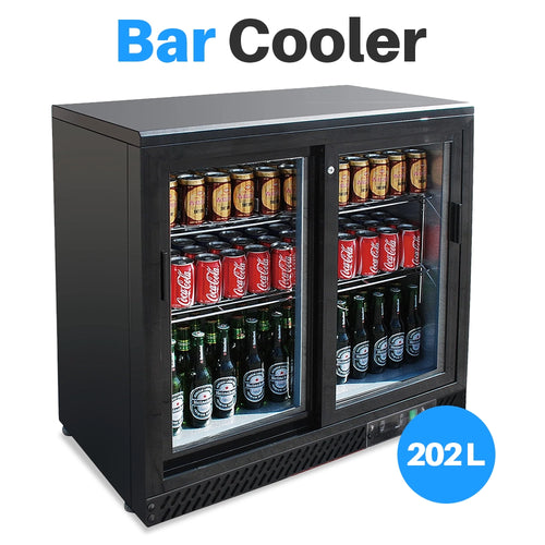 Medal bar cooler - 202l, 2 sliding glass door, black, led lighting, eco-friendly, 5-year warranty