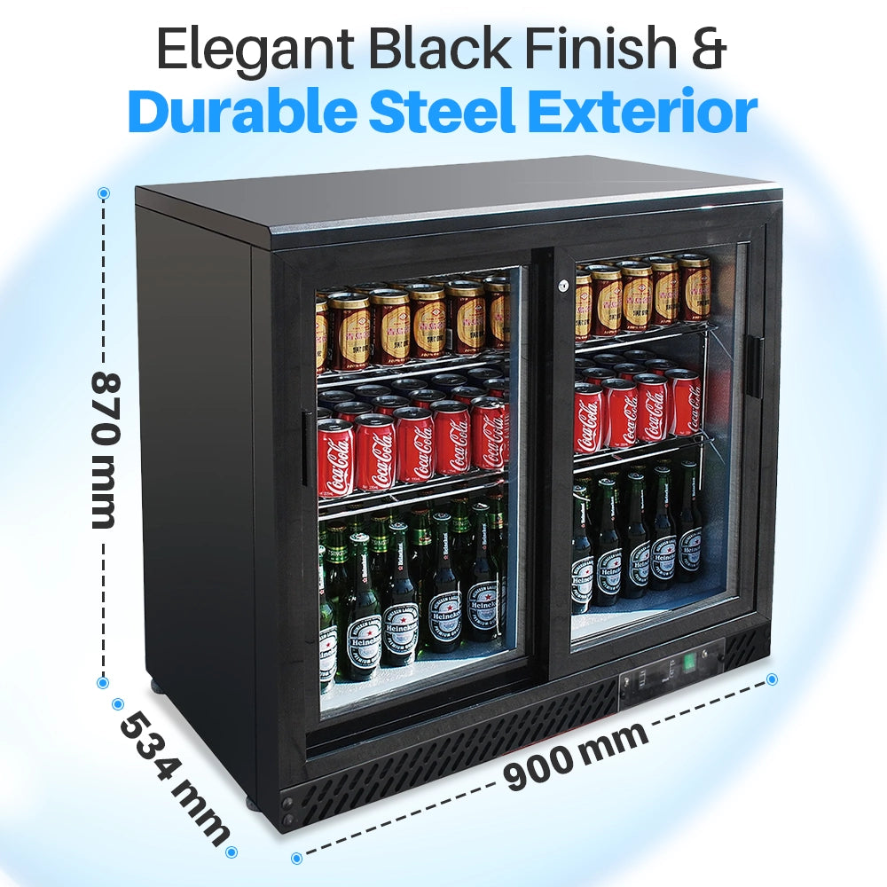 Medal bar cooler - 202l, 2 sliding glass door, black, led lighting, eco-friendly, 5-year warranty