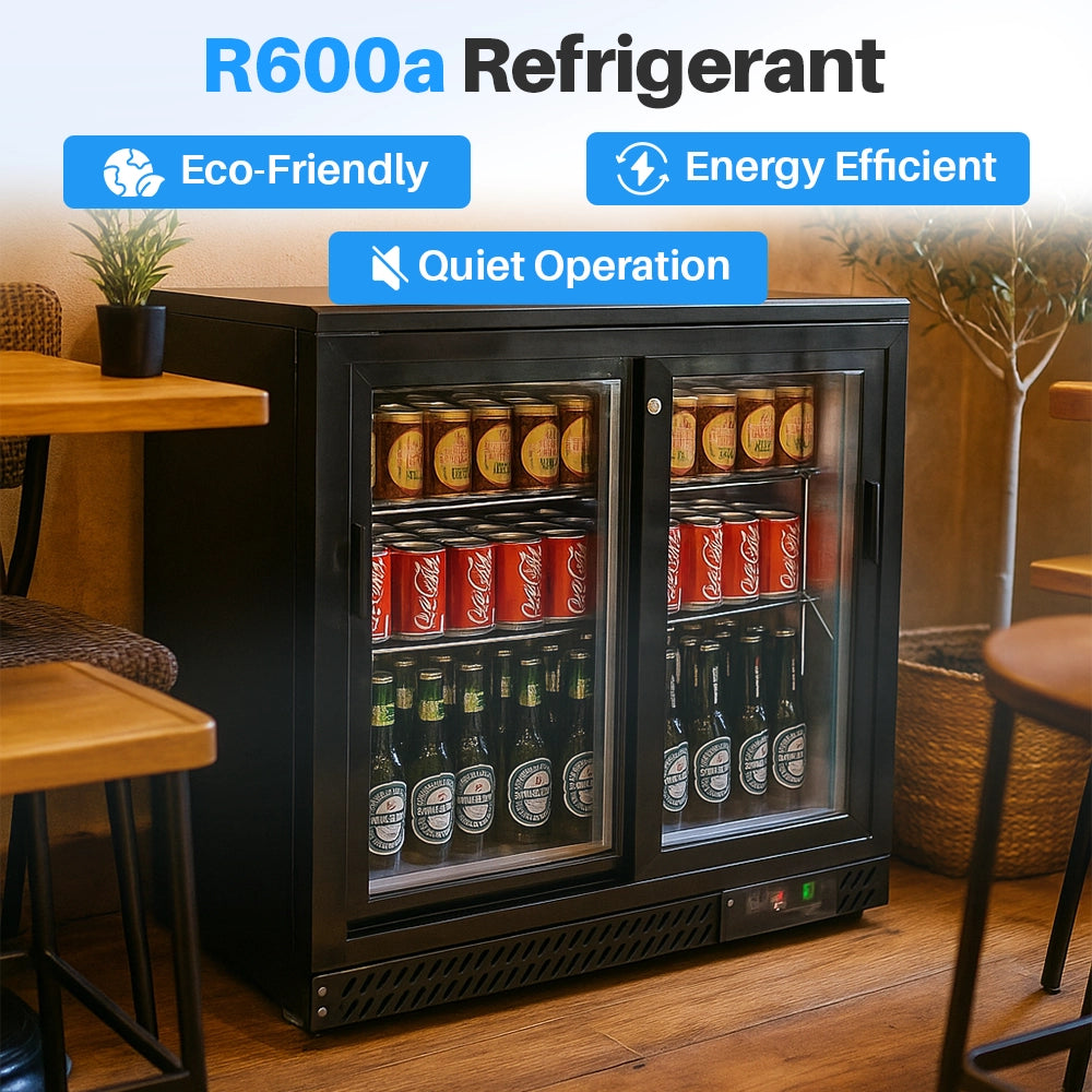 Medal bar cooler - 202l, 2 sliding glass door, black, led lighting, eco-friendly, 5-year warranty