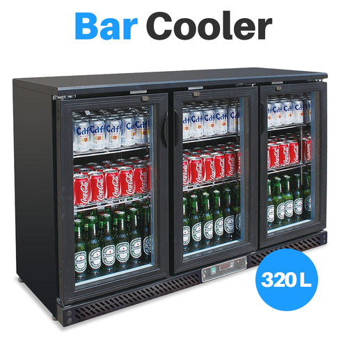 Medal bar cooler - 320l, 3 hinged glass door, black, led lighting, eco-friendly, 5-year warranty