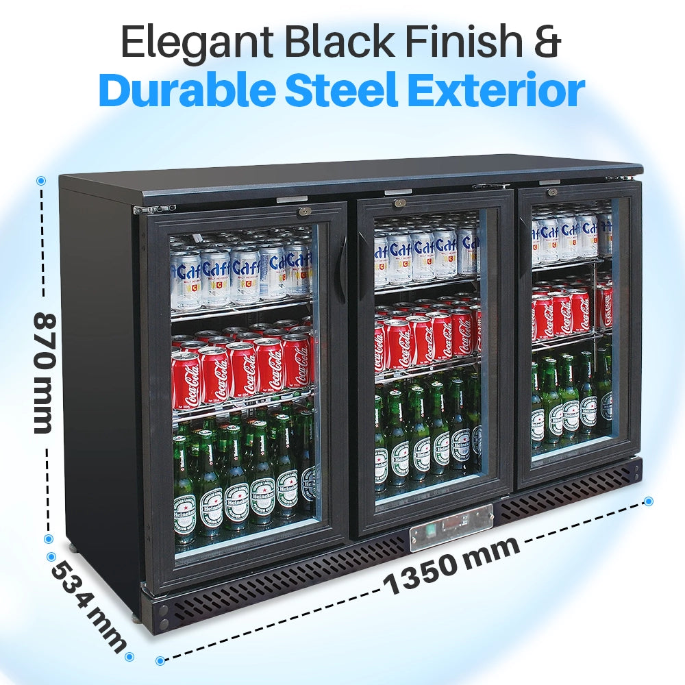 Medal bar cooler - 320l, 3 hinged glass door, black, led lighting, eco-friendly, 5-year warranty