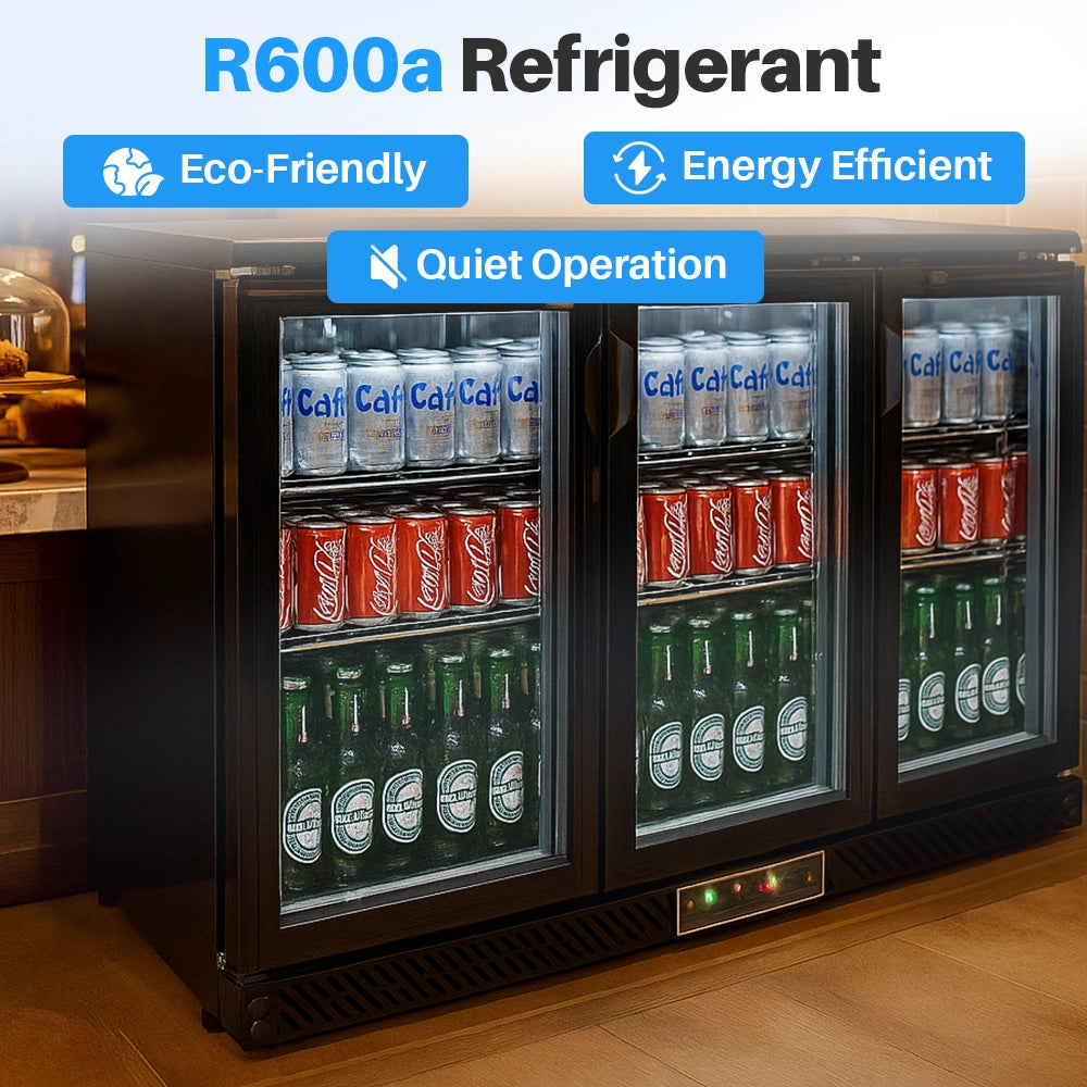 Medal bar cooler - 320l, 3 hinged glass door, black, led lighting, eco-friendly, 5-year warranty