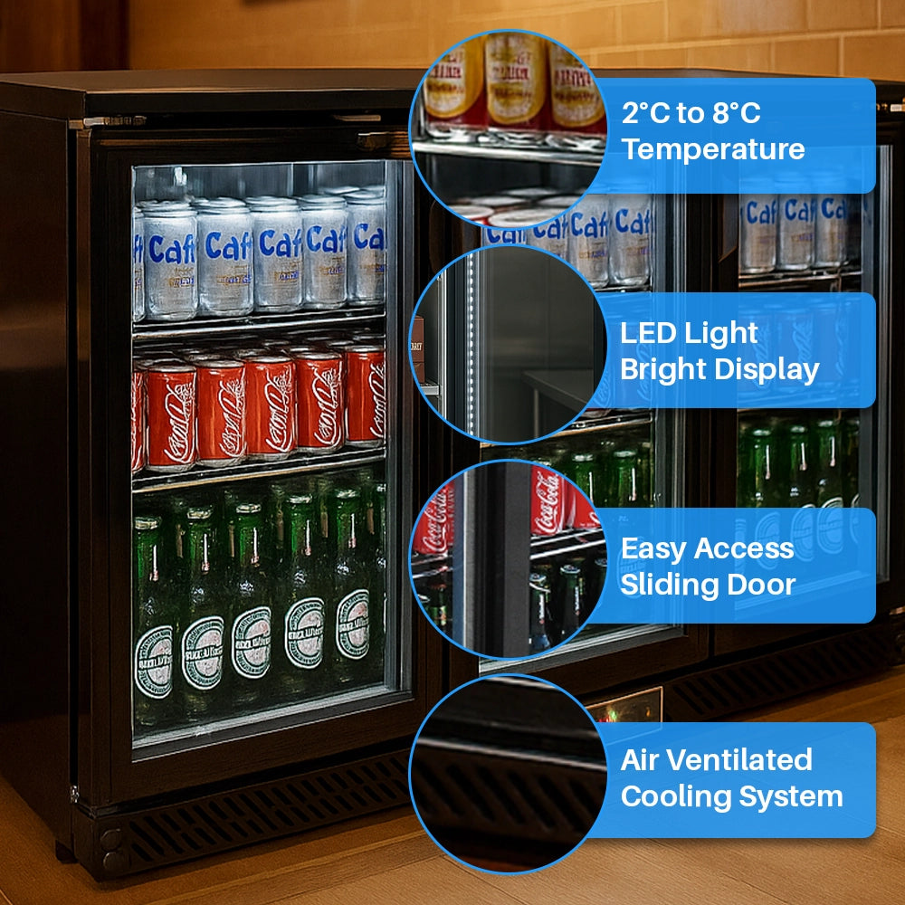 Medal bar cooler - 320l, 3 hinged glass door, black, led lighting, eco-friendly, 5-year warranty