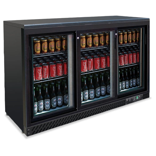 Medal bar cooler - 320l, 3 sliding glass door, black, led lighting, eco-friendly, 5-year warranty