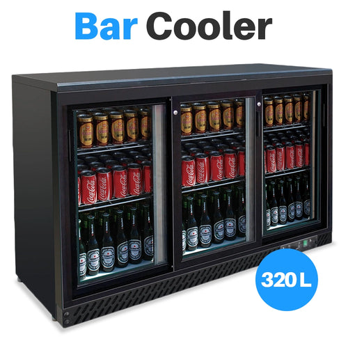 Medal bar cooler - 320l, 3 sliding glass door, black, led lighting, eco-friendly, 5-year warranty
