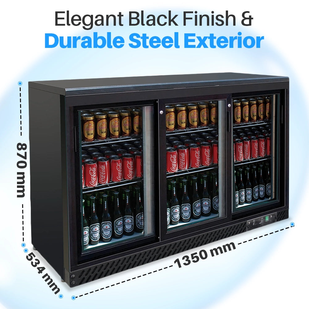 Medal bar cooler - 320l, 3 sliding glass door, black, led lighting, eco-friendly, 5-year warranty