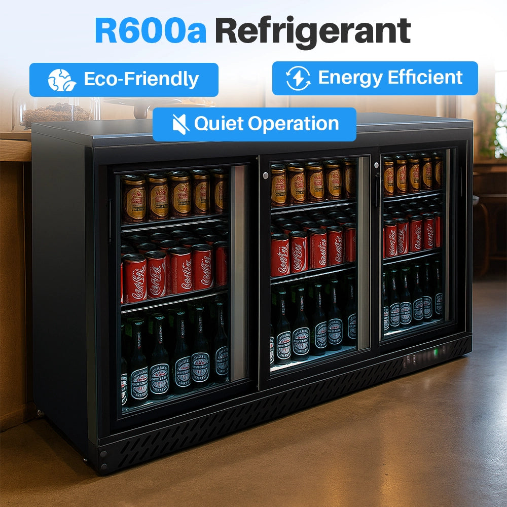 Medal bar cooler - 320l, 3 sliding glass door, black, led lighting, eco-friendly, 5-year warranty