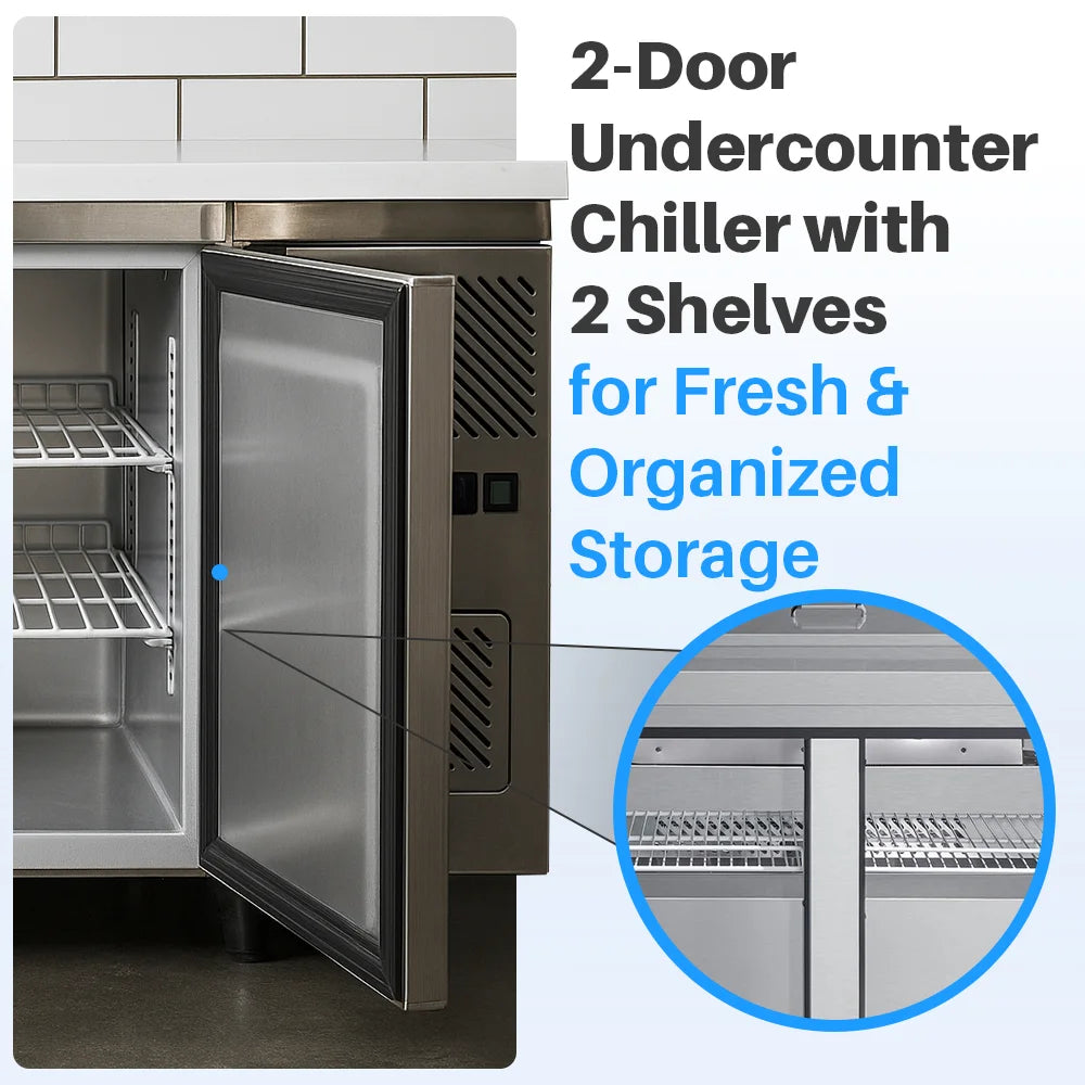 Medal under counter chiller ss304 - 260l, double door, +2°c to +8°c, 5-yr warranty