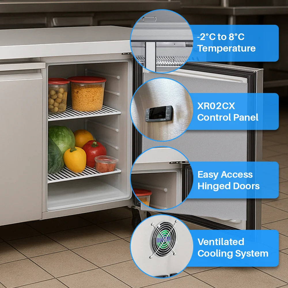 Medal under counter chiller ss304 - 260l, double door, +2°c to +8°c, 5-yr warranty