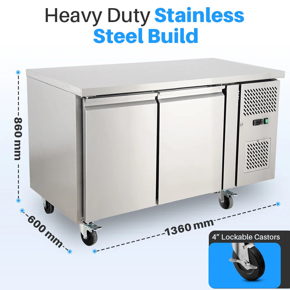 Medal under counter freezer ss304 - 260l, double door, -18°c, 5-yr warranty