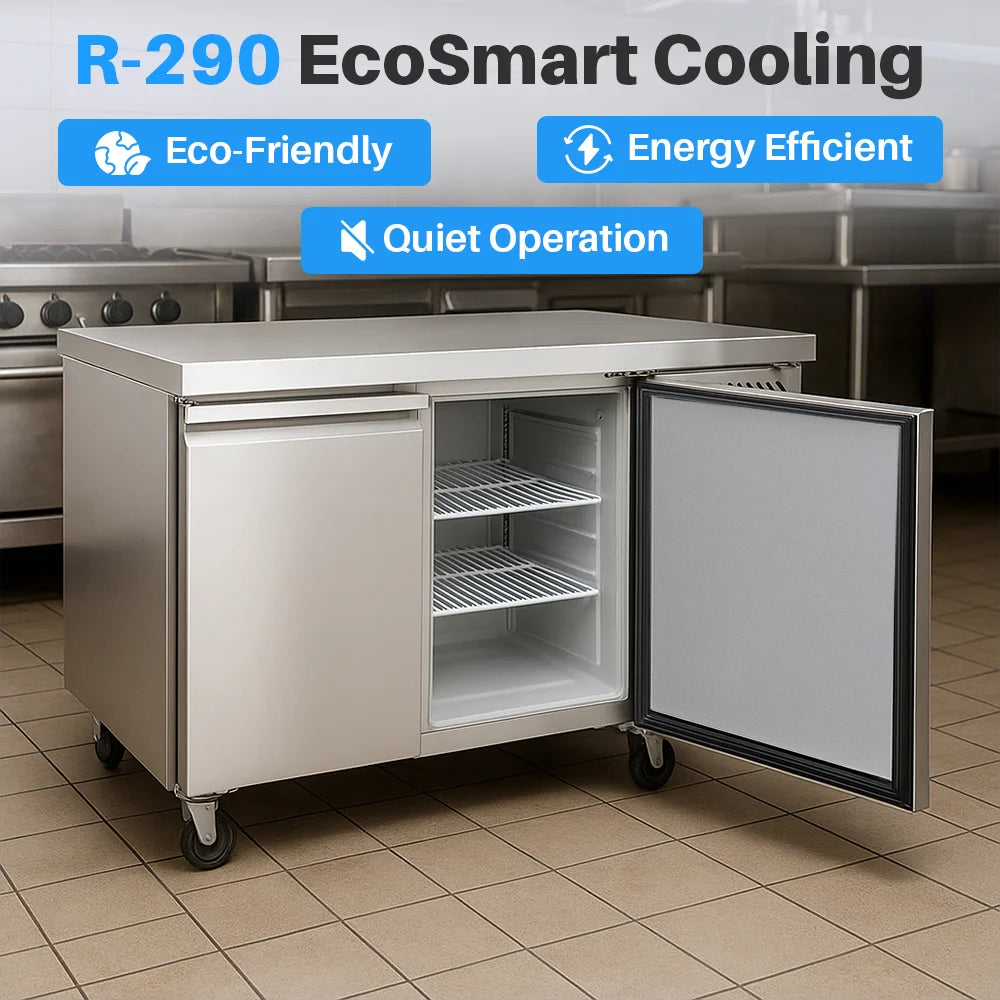 Medal under counter freezer ss304 - 260l, double door, -18°c, 5-yr warranty