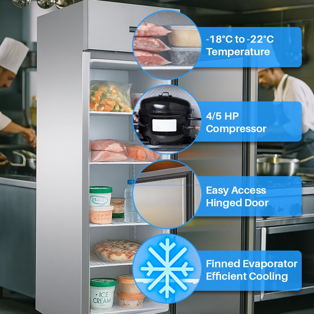 Medal upright freezer ss304 - 685l, single door, -18°c, 5-yr warranty