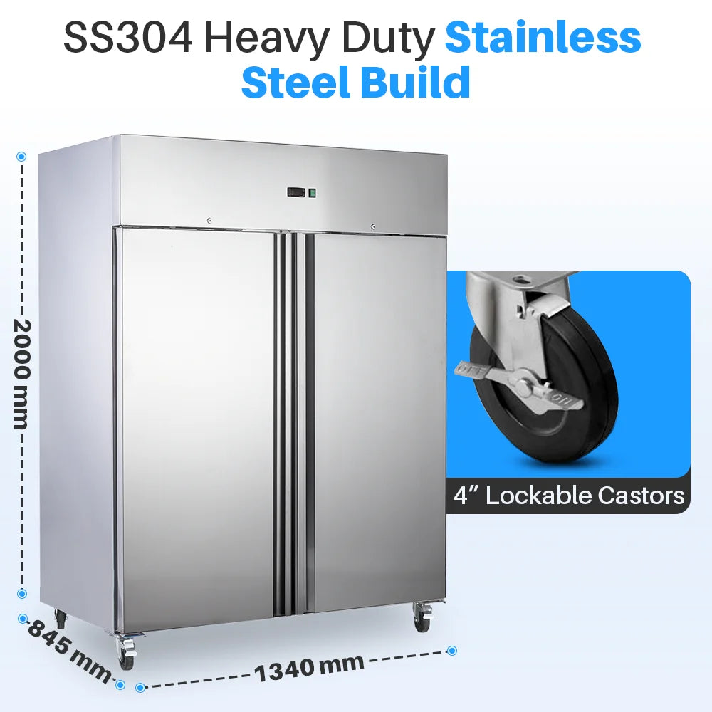 Medal upright freezer ss304 - 1173l, double door, -20°c, 5-yr warranty