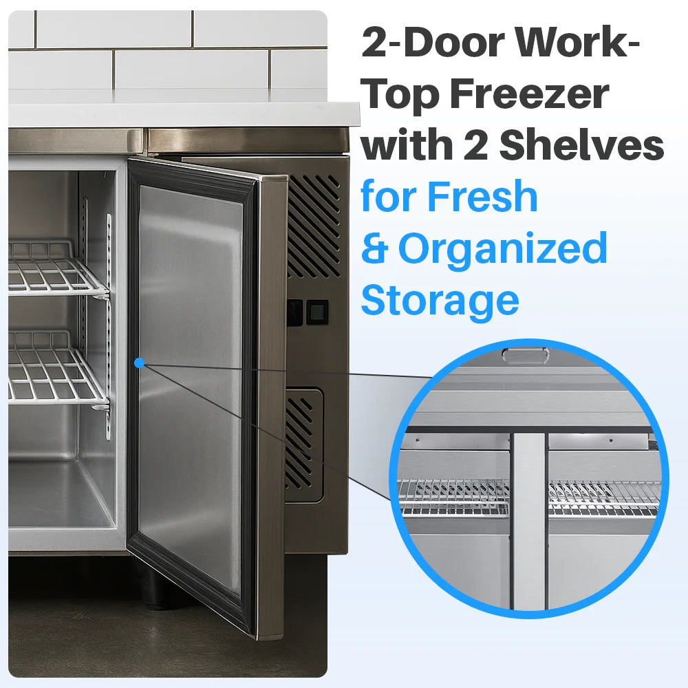 Medal worktop freezer ss304 - 314l, 2-door, -18°c, 5-yr warranty