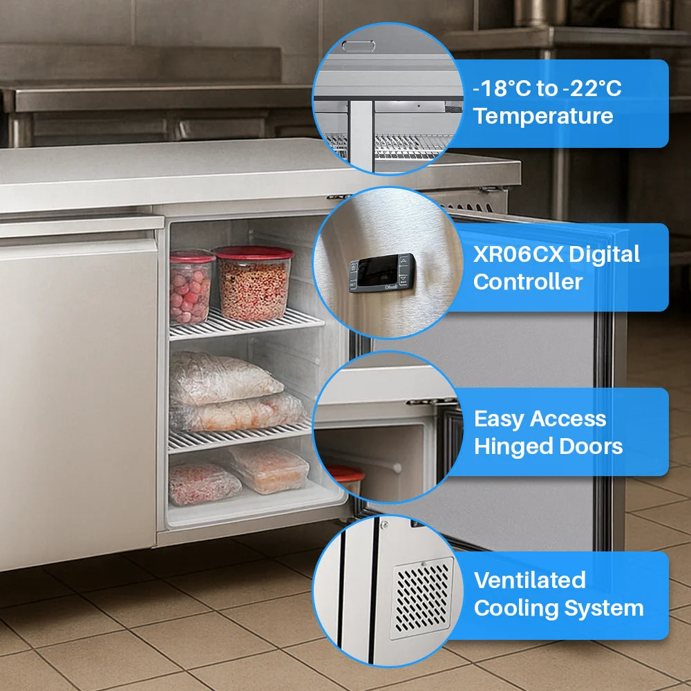 Medal worktop freezer ss304 - 314l, 2-door, -18°c, 5-yr warranty